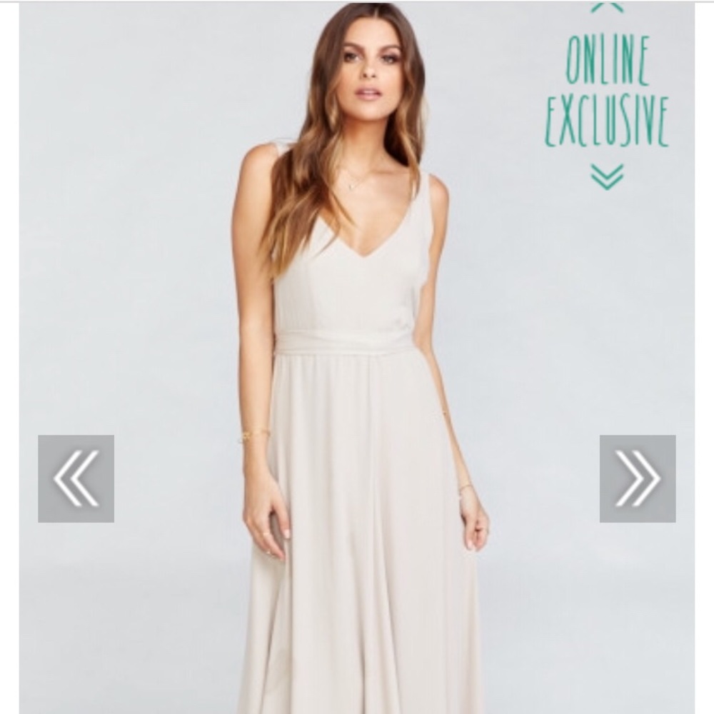 Show me your mumu “crisp” fitted backless dress